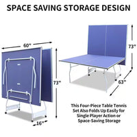 9 Ft. Mid Size Foldable Table Tennis Table Set with Net, 2 Table Tennis Paddles and 3 Balls