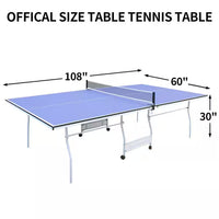 9 Ft. Mid Size Foldable Table Tennis Table Set with Net, 2 Table Tennis Paddles and 3 Balls