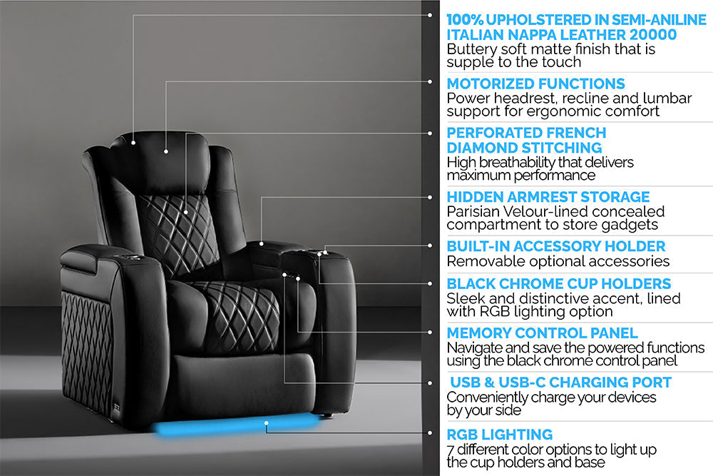 Valencia Tuscany Ultimate 20K Italian Semi-Aniline Leather Theater Seating