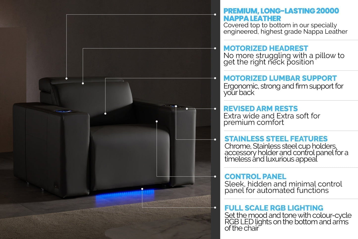 Valencia Barcelona Italian Leather Home Theater Seating