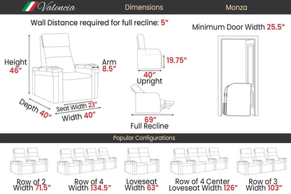Valencia 2025 New Monza Leather Home Theater Seating Row of 2 Loveseat