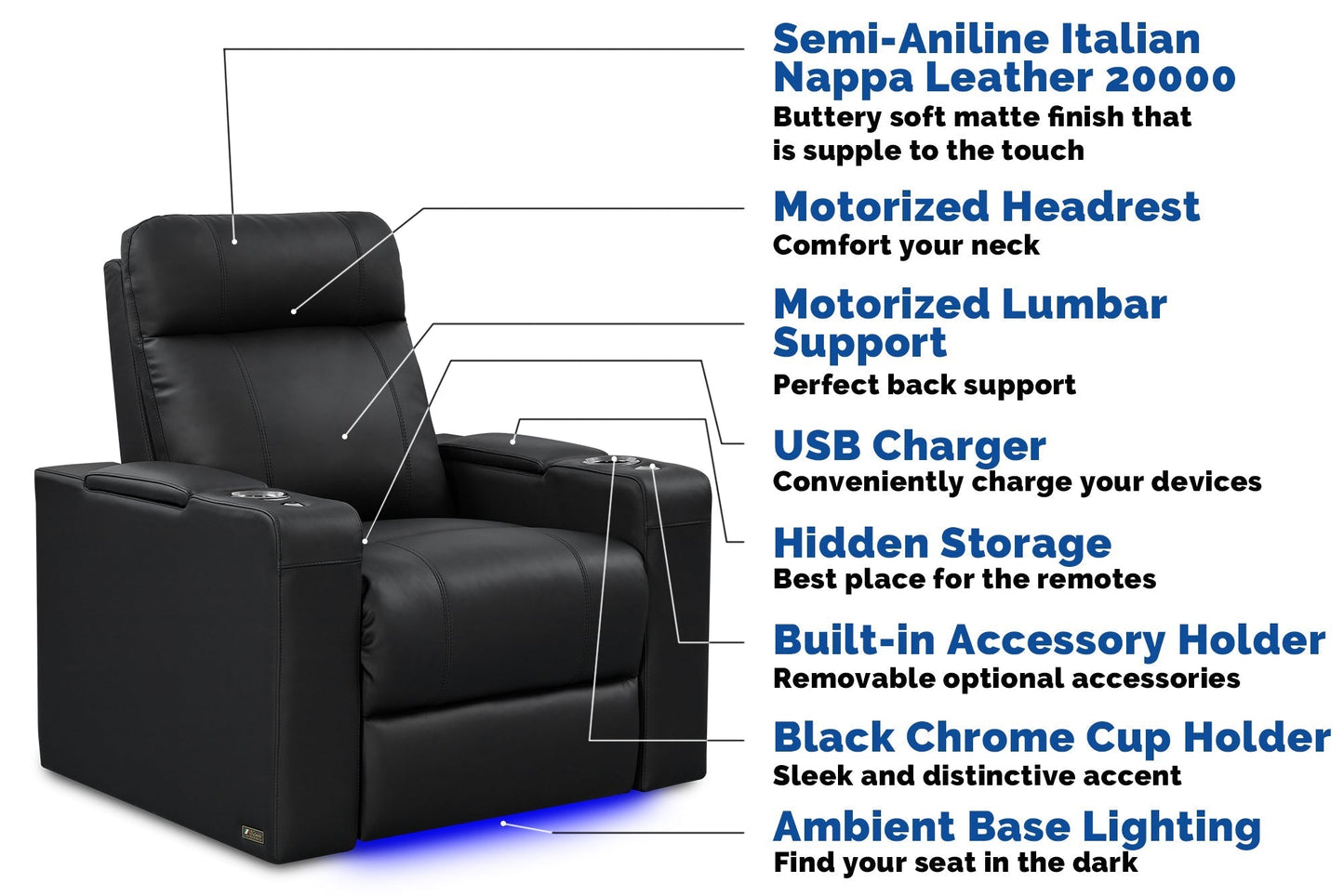 Valencia Piacenza Luxury Leather Home Theater Seating Row of 2