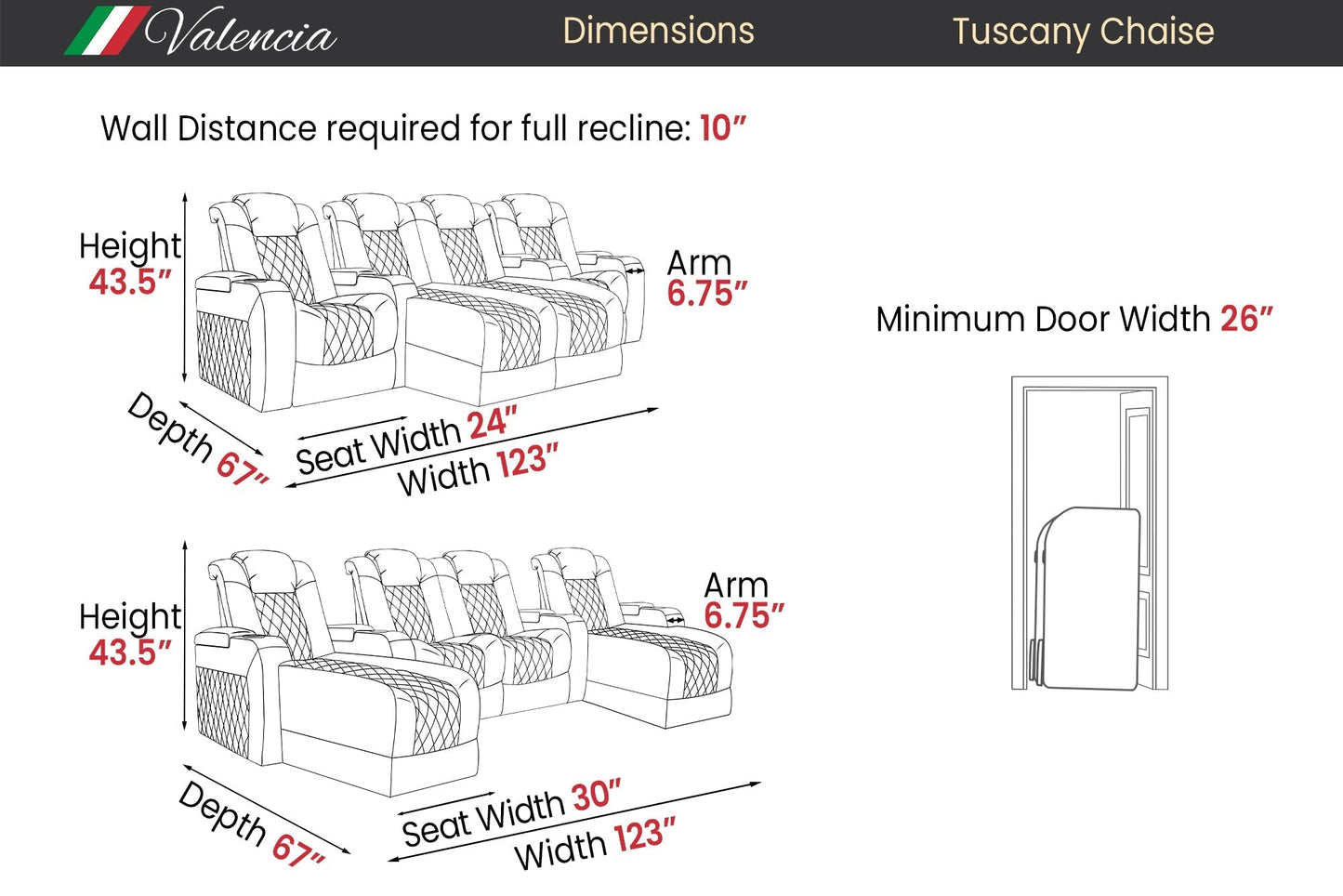 Valencia Tuscany Chaise Multimedia Sectional