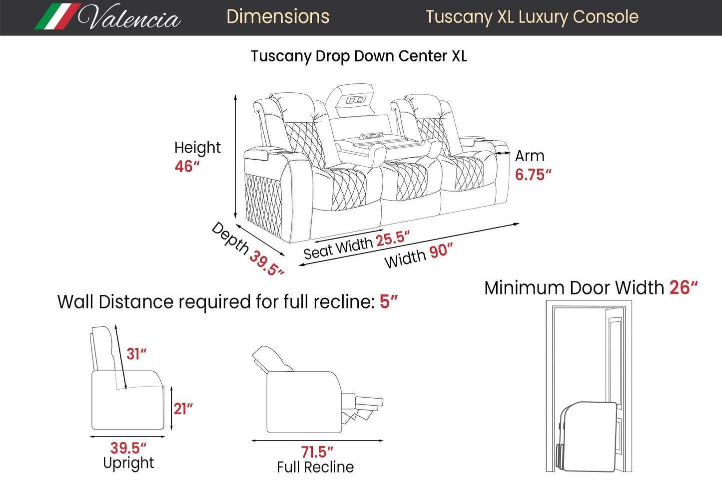 Valencia Tuscany XL Luxury Console Theater Seating
