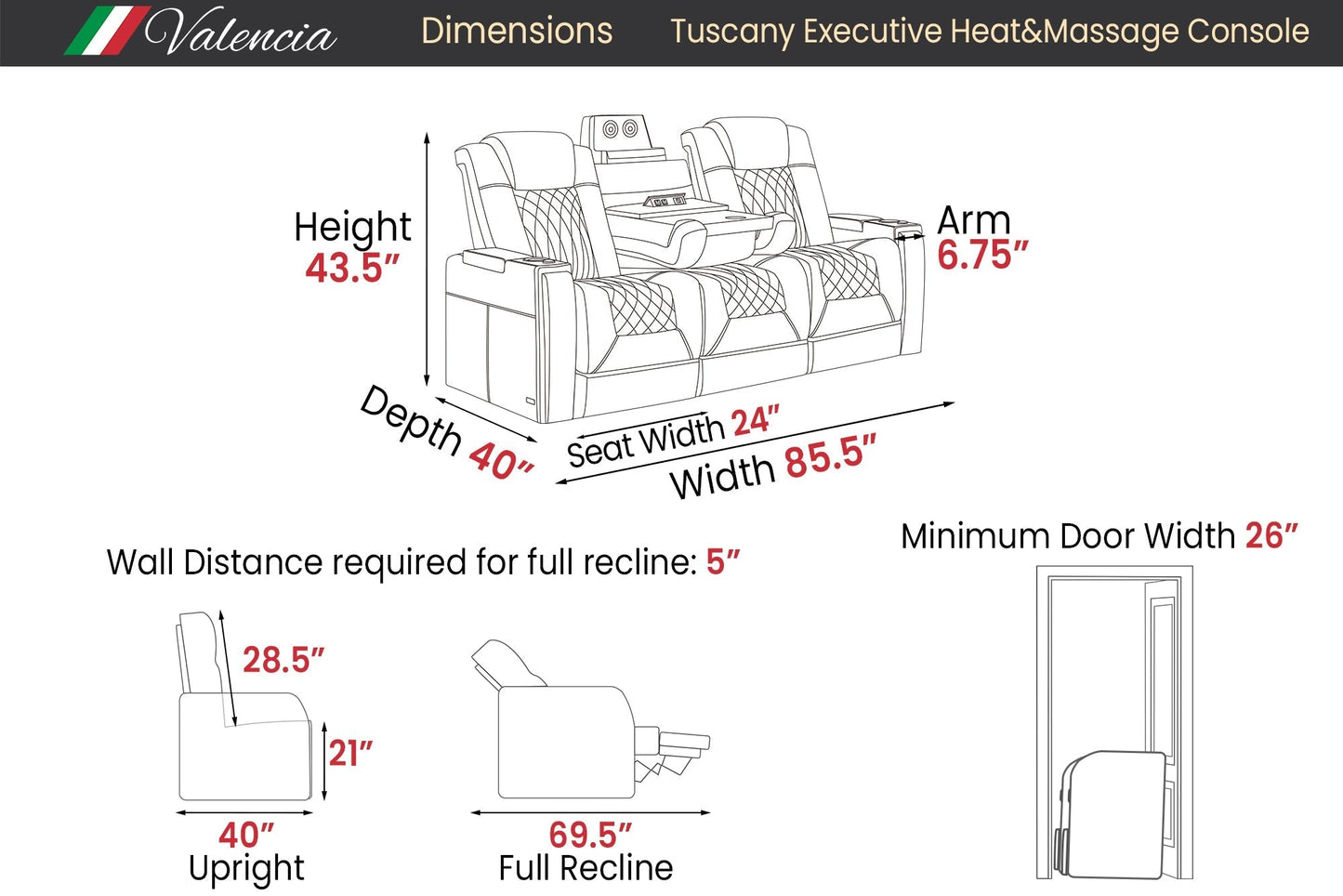 Valencia Tuscany Executive Console Theater Seating – Heat &amp; Massage (2025 Edition)