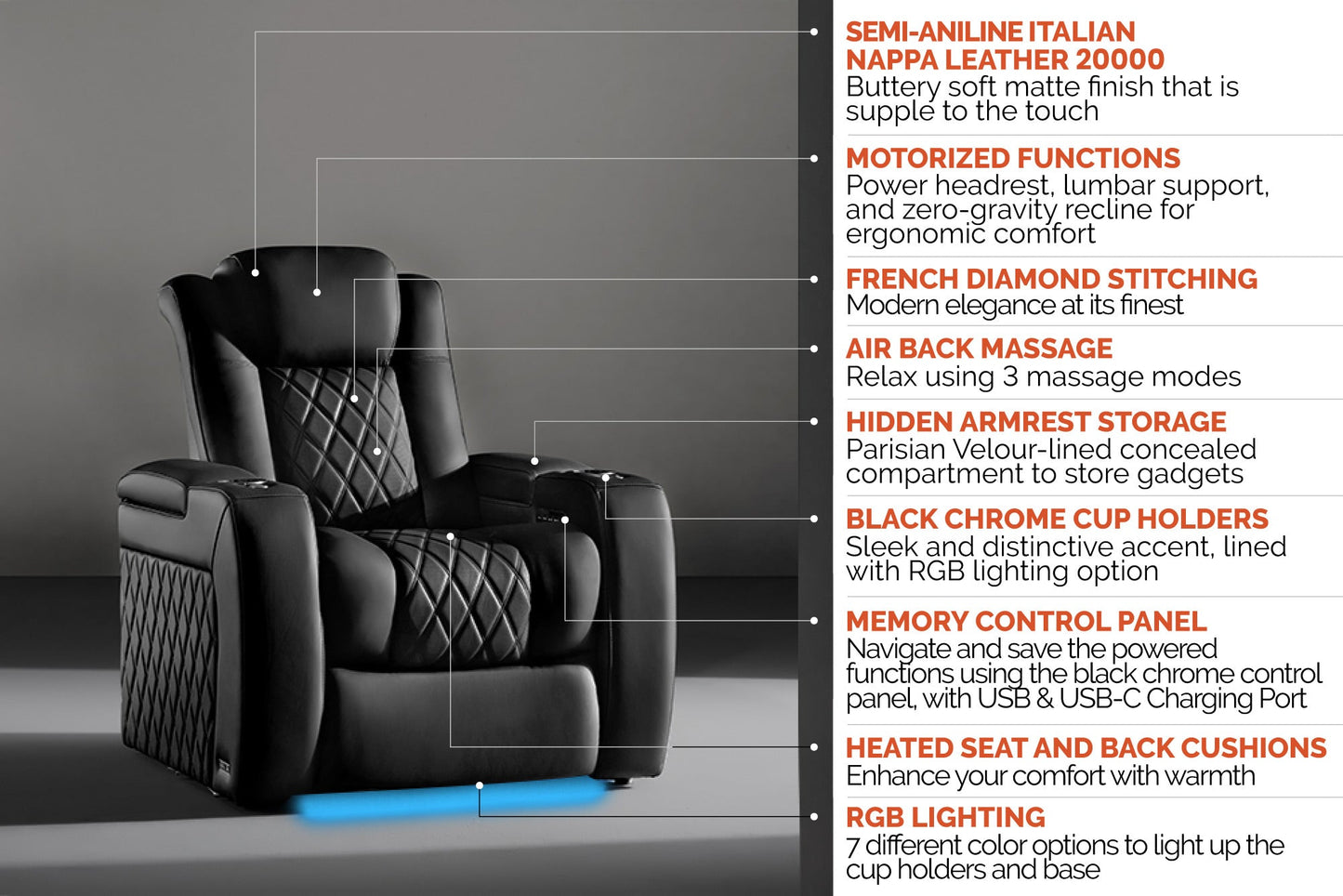 Valencia Tuscany Luxury Float™ Zero Gravity Heat &amp; Massage Theater Seating (2025 Edition)