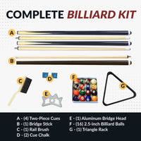 Pool Table Billiard Accessory Kit with Cues, Rack, Chalk, Brush