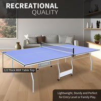 9 Ft. Mid Size Foldable Table Tennis Table Set with Net, 2 Table Tennis Paddles and 3 Balls