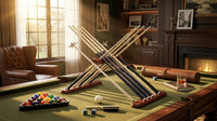 Pool Table Billiard Accessory Kit with Cues, Rack, Chalk, Brush — Lifestyle